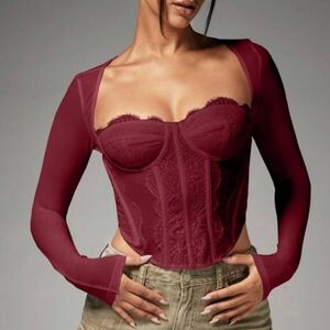 NEW Rue21 Pink Long sleeve Corset Bustier Top Juniors Medium Coquette Princess